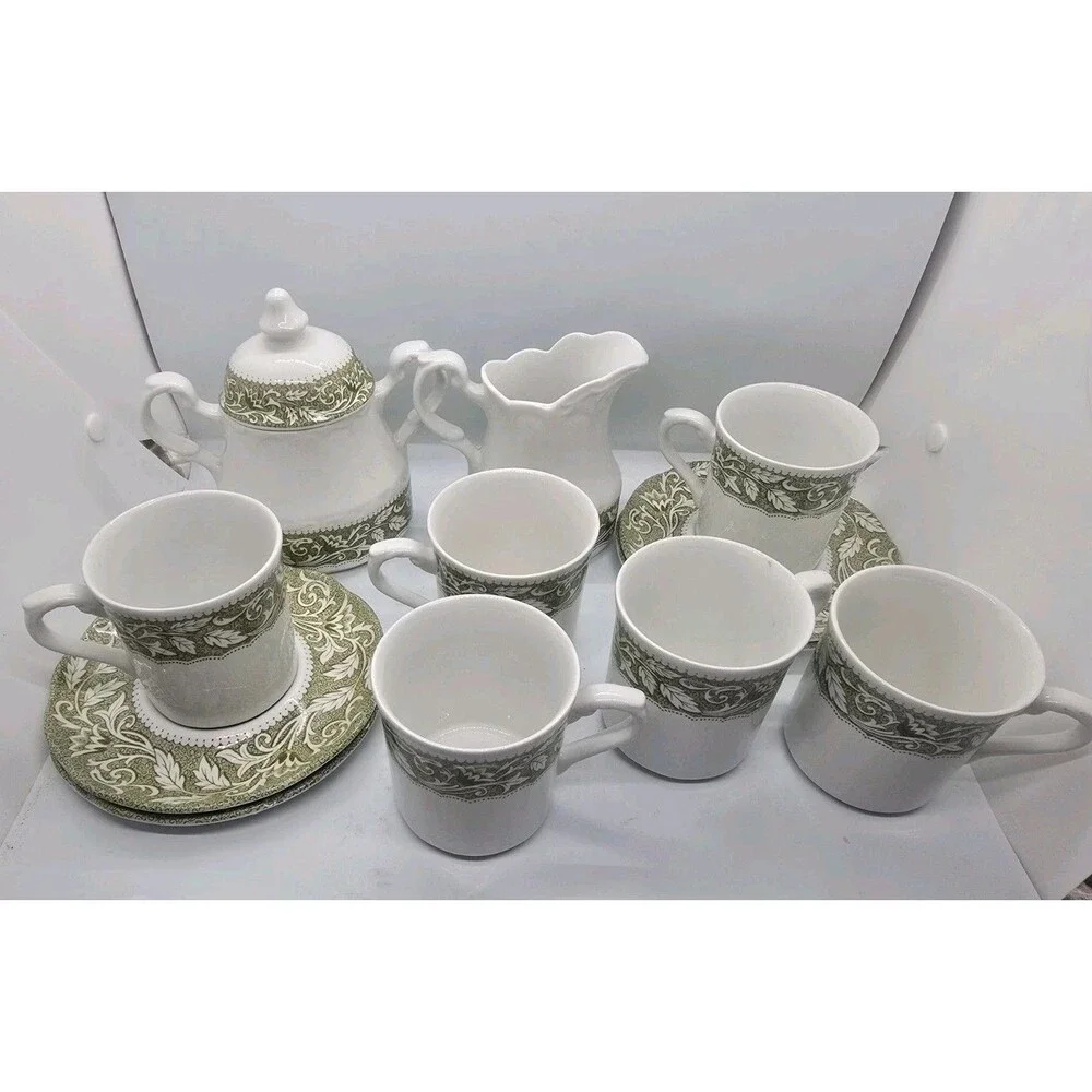 J&G Meakin Tea Set Vintage Sterling Renaissance Green Colonial English Ironstone